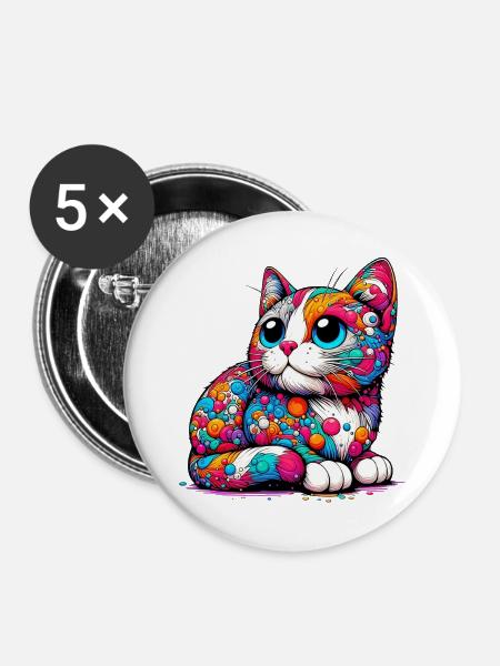 Katze - Buttons groß 56 mm (5er Pack) - Weiß