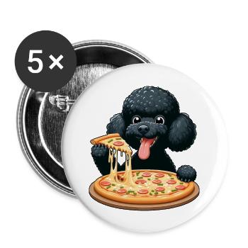 Comic Poodle with Pizza - Buttons large 2.2''/56 mm (5-pack) - white - Front