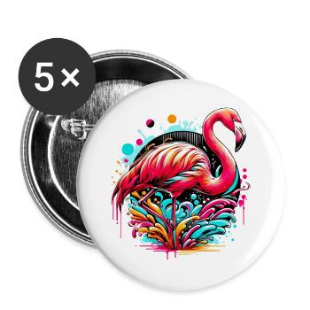 Flamant - Lot de 5 grands badges (56 mm) - blanc - Devant