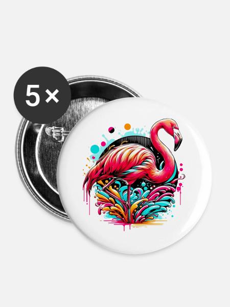 Flamingo - Buttons groß 56 mm (5er Pack) - Weiß