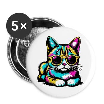 Cat with sunglasses - Buttons large 2.2''/56 mm (5-pack) - white - Front