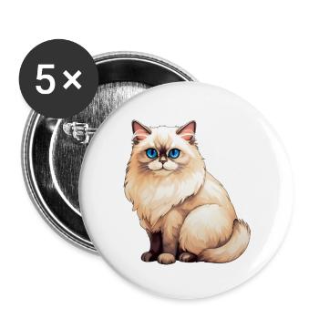 Ragdoll Katze - Buttons groß 56 mm (5er Pack) - Weiß - Vorne
