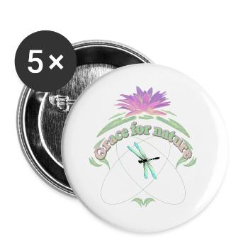 GRACE for NATURE Nénuphar à feuilles Libellule - Lot de 5 grands badges (56 mm) - blanc - Devant
