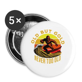 Old but Gold nie zu alt surfing - Buttons groß 56 mm (5er Pack) - Weiß - Vorne