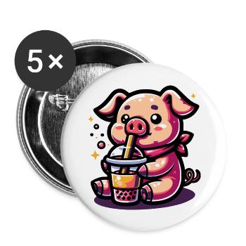 Bubble Tea Cochon Boba Tea Kawaii Cadeau - Lot de 5 grands badges (56 mm) - blanc - Devant