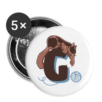 Lettre G du chat - Lot de 5 grands badges (56 mm) - blanc - Devant
