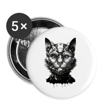 Katzenkopf gestaltet als Roboter im Retro-Look - Buttons groß 56 mm (5er Pack) - Weiß - Vorne