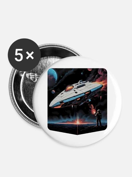 Ai Planet Raumschiff - Buttons groß 56 mm (5er Pack) - Weiß