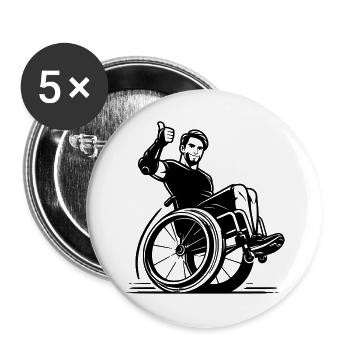 Männlicher Rollstuhlfahrer mit Daumen nach oben # - Buttons groß 56 mm (5er Pack) - Weiß - Vorne