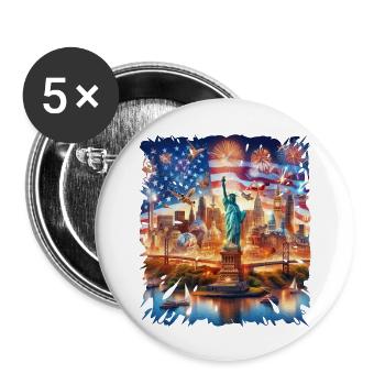 Alles Gute zum 4. Juli Patriot Geschenk USA Amerikanische Flagge - Buttons groß 56 mm (5er Pack) - Weiß - Vorne