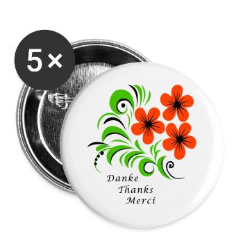 Thank you Thanks Merci - Lot de 5 grands badges (56 mm) - blanc - Devant