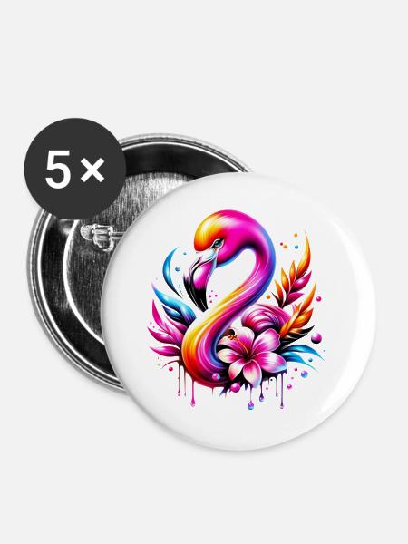Flamingo - Buttons groß 56 mm (5er Pack) - Weiß