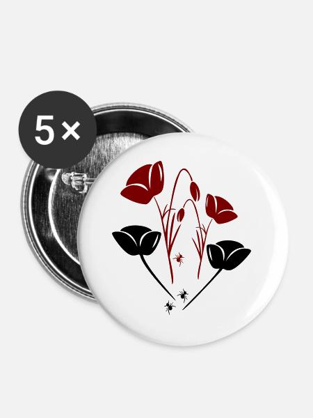 Tulpen mit Ameisen - Buttons groß 56 mm (5er Pack) - Weiß