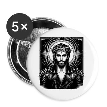 Jesus Christus mit stylischer Frisur & Lederjacke - Buttons groß 56 mm (5er Pack) - Weiß - Vorne