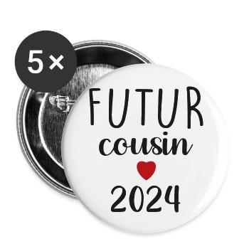 Futur cousin - 2024 - Lot de 5 grands badges (56 mm) - blanc - Devant
