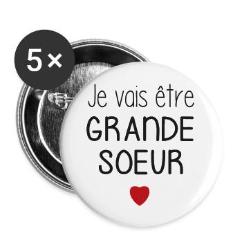 Ich werde große Schwester sein - Herz - Buttons groß 56 mm (5er Pack) - Weiß - Vorne