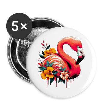 Flamant - Lot de 5 grands badges (56 mm) - blanc - Devant