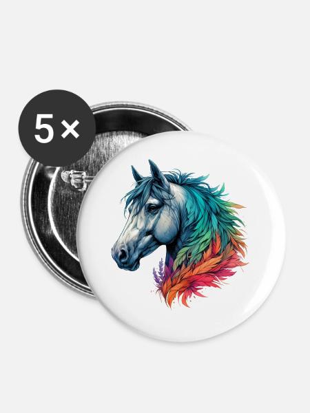 Pferd - Buttons groß 56 mm (5er Pack) - Weiß