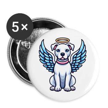 Cute Pitbull Angel Cartoon Dog with Wings - Buttons large 2.2''/56 mm (5-pack) - white - Front