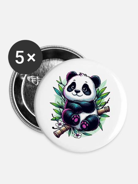Panda - Buttons groß 56 mm (5er Pack) - Weiß