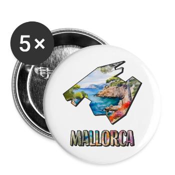Aquarell Landkarte Mallorca - Buttons groß 56 mm (5er Pack) - Weiß - Vorne
