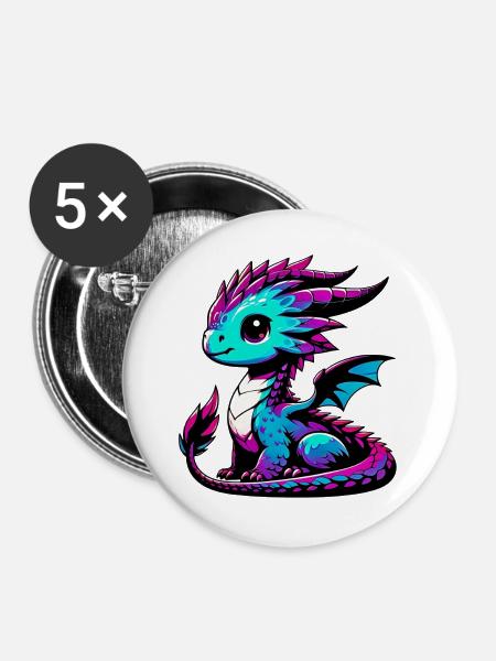 Drache - Buttons groß 56 mm (5er Pack) - Weiß