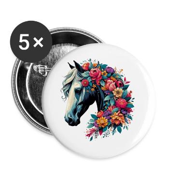 Cheval - Lot de 5 grands badges (56 mm) - blanc - Devant