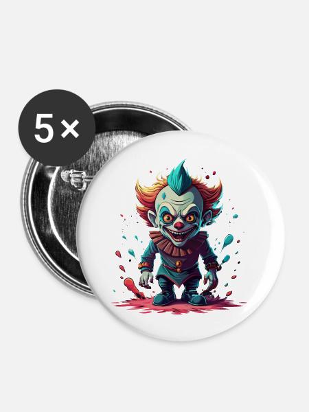Gruseliger Clown - Buttons groß 56 mm (5er Pack) - Weiß