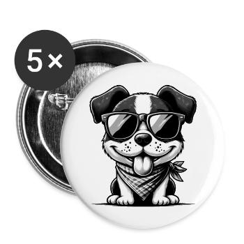 Cute dog with sunglasses - Buttons large 2.2''/56 mm (5-pack) - white - Front
