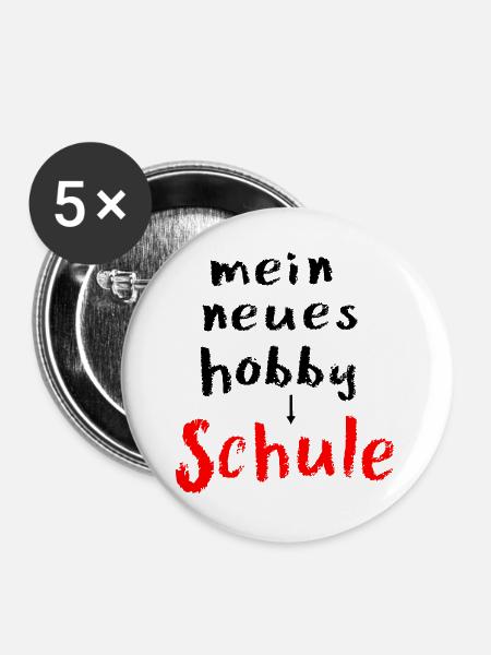 Schule Schulanfang Hobby - Buttons groß 56 mm (5er Pack) - Weiß