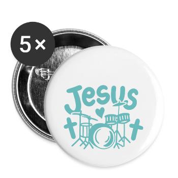 Schlagzeug Christlicher Schlagzeuger - Buttons groß 56 mm (5er Pack) - Weiß - Vorne