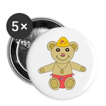 Mein Teddy geht baden - Buttons groß 56 mm (5er Pack) - Weiß - Vorne