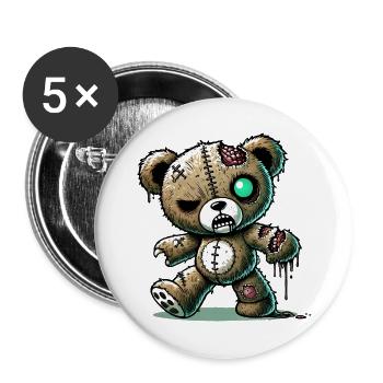 gruseliger Zombie-Teddy für Halloween Spaß - Buttons groß 56 mm (5er Pack) - Weiß - Vorne