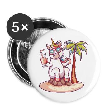 Einhorn Sommer Strand Comic - Buttons groß 56 mm (5er Pack) - Weiß - Vorne
