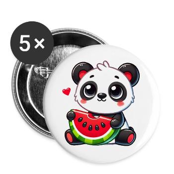 L’adorable panda déguste un morceau de pastèque - Lot de 5 grands badges (56 mm) - blanc - Devant