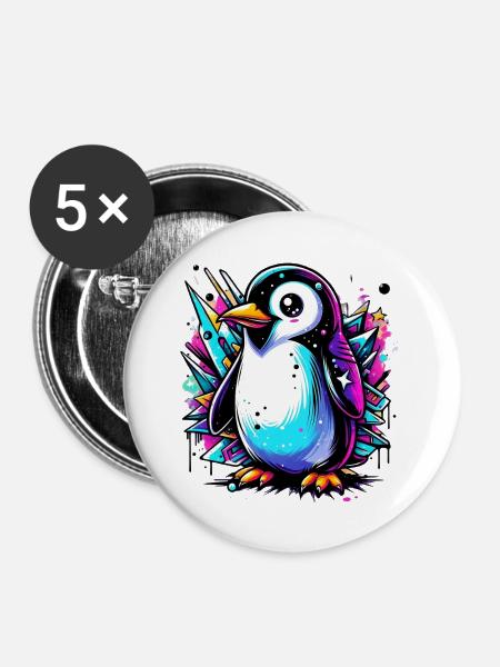 Pinguin - Buttons groß 56 mm (5er Pack) - Weiß