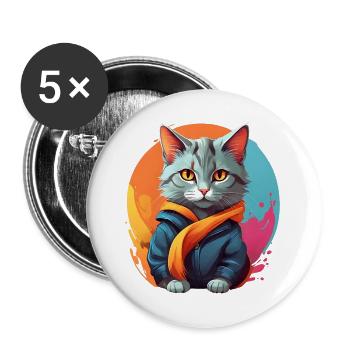 Stylish Urban Feline - Buttons large 2.2''/56 mm (5-pack) - white - Front