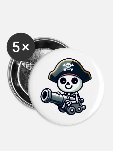 Piratenschädel - Skelett Schatz - Buttons groß 56 mm (5er Pack) - Weiß