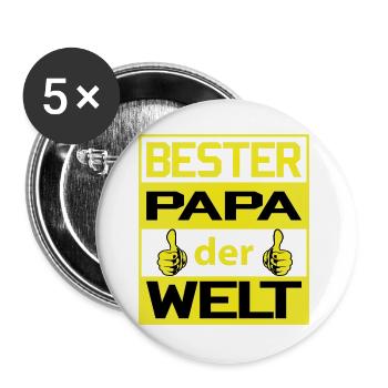Bester Papa der Welt - stolz zum Zeigen - Buttons groß 56 mm (5er Pack) - Weiß - Vorne