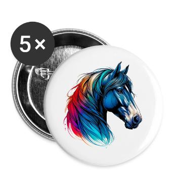 Cheval - Lot de 5 grands badges (56 mm) - blanc - Devant