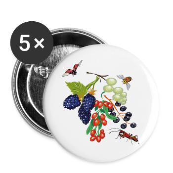 Obst mit Insekten - Buttons groß 56 mm (5er Pack) - Weiß - Vorne
