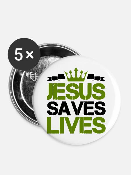 jesus saves lives - Buttons groß 56 mm (5er Pack) - Weiß