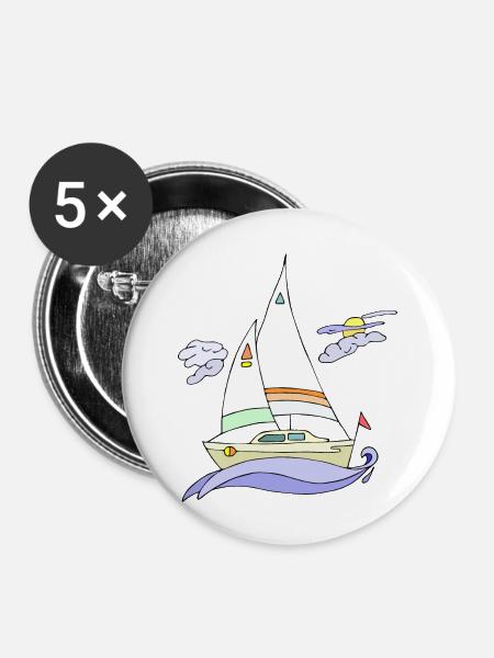 Segelboot - Buttons groß 56 mm (5er Pack) - Weiß