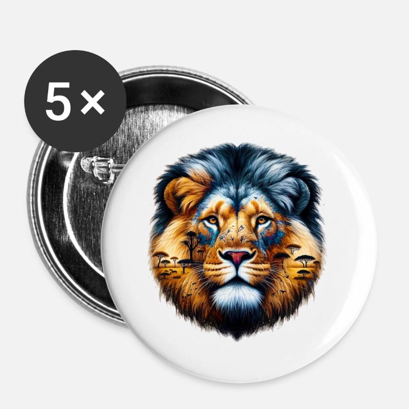 Lion - Buttons large 2.2''/56 mm (5-pack) - white