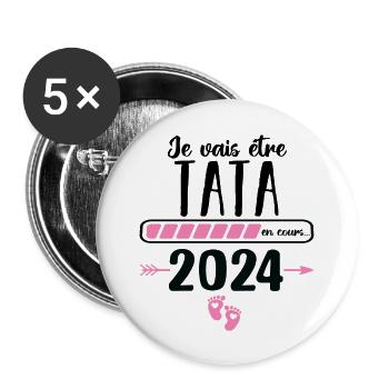 Je vais être tata en 2024 cadeau annonce naissance - Lot de 5 grands badges (56 mm) - blanc - Devant