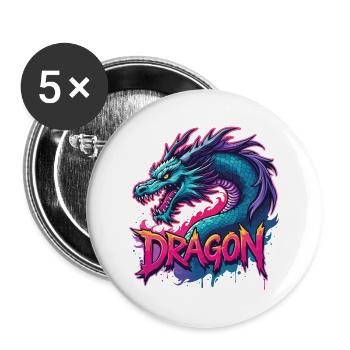 Drache Fantasie Magie Mystik Mythologie Kreatur - Buttons groß 56 mm (5er Pack) - Weiß - Vorne