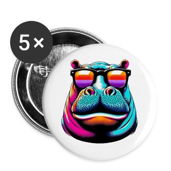 Hippopotamus with Sunglasses - Buttons large 2.2''/56 mm (5-pack) - white - Front