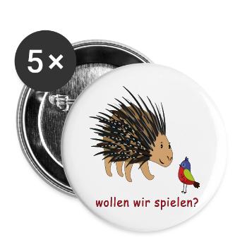 Voulons-nous jouer ? Porc-épic et oiseau - Lot de 5 grands badges (56 mm) - blanc - Devant