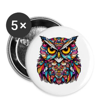 Hibou - Lot de 5 grands badges (56 mm) - blanc - Devant