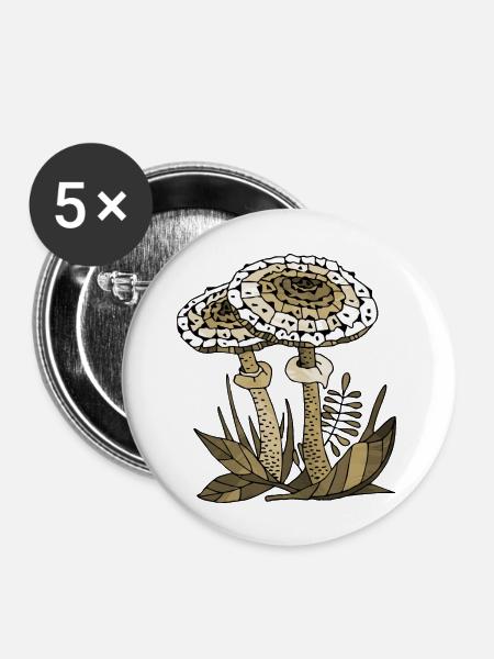 Pilze - Buttons groß 56 mm (5er Pack) - Weiß
